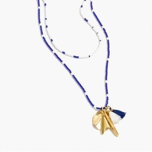 J Crew NWT blue and white beaded charm necklace